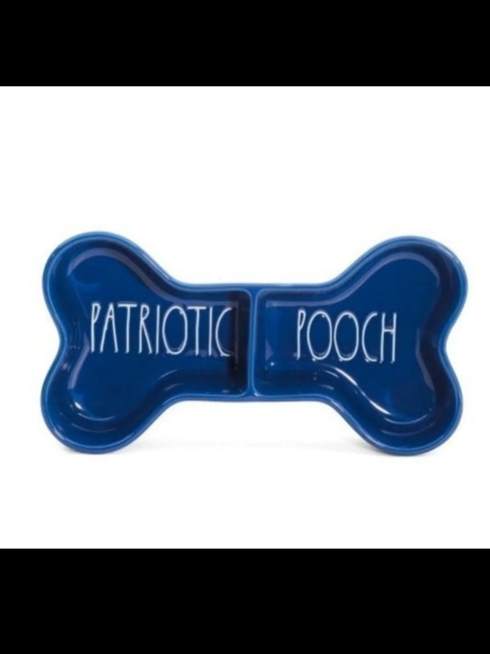 Rae Dunn Patriotic Pooch Blue Bone-Shaped Double Dog Bowl